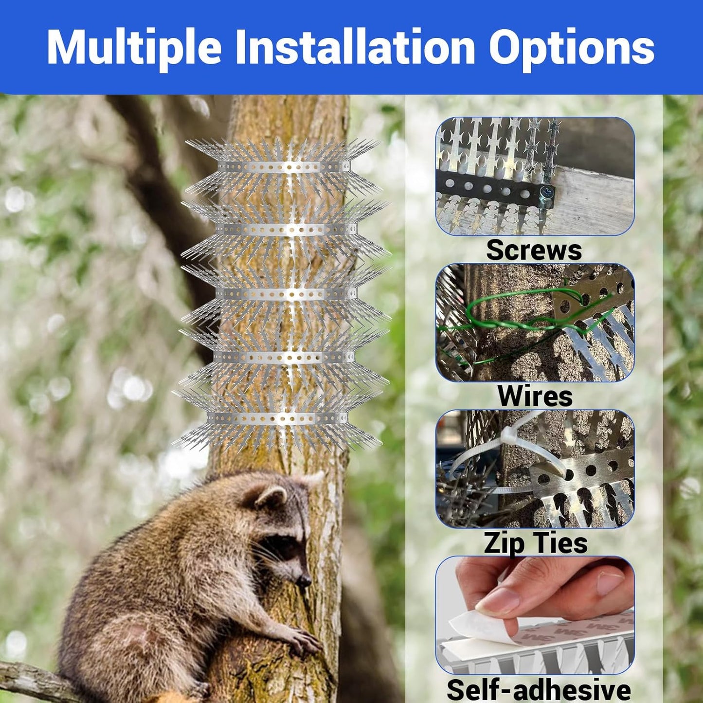 Bird Spikes Squirrel Proof Baffle for Bird Feeders, Avoid Climb Spikes for Outside, Fence, Wall, Tree, Drainpipes, Deterrent Spikes for Squirrel, Raccoon, Pigeon, Cat, 40 Inch Stainless Steel Spikes