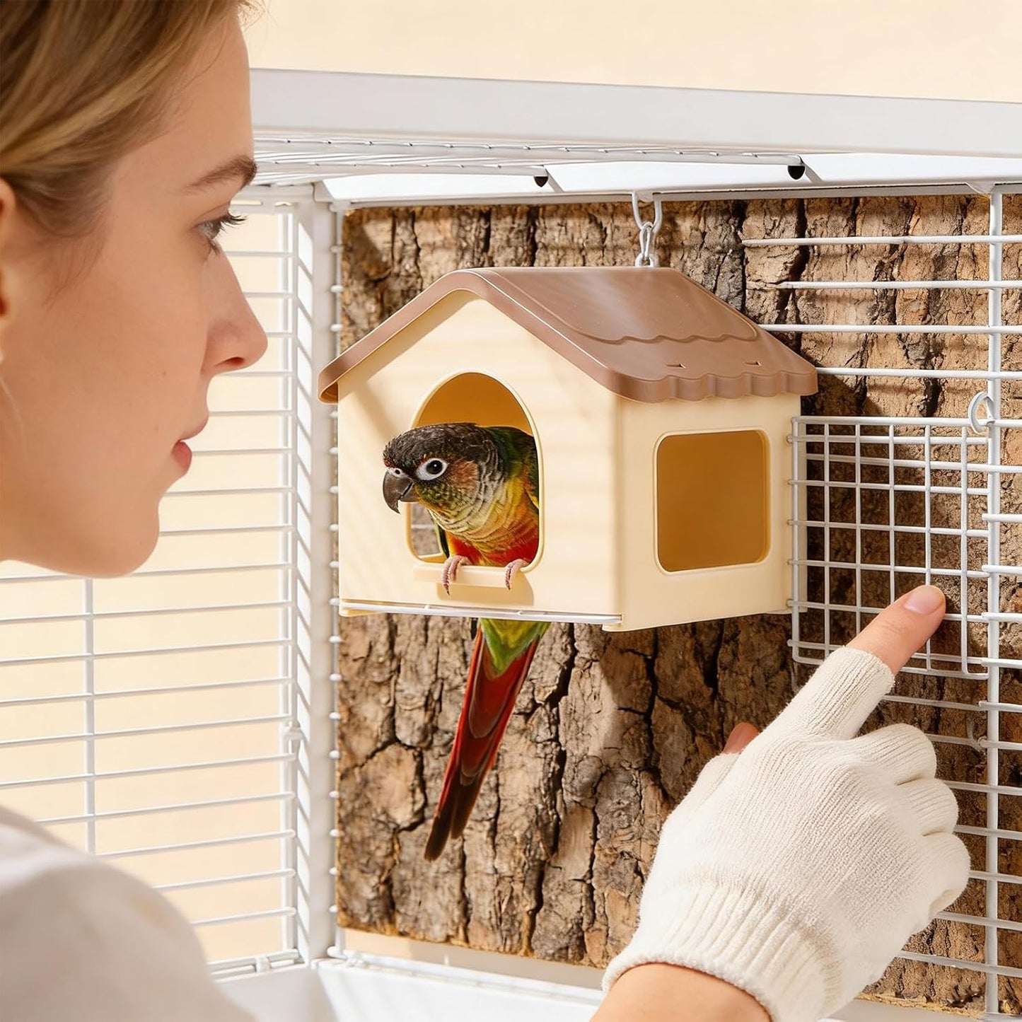 Small Bird Nest House, Retractable Comfort Pet Supply with Padded Interior, Warm Main Feature, Indoor Aviary Accessory with Usage for Breeding Sleeping Resting Hiding Feeding Winter Cage Decoration