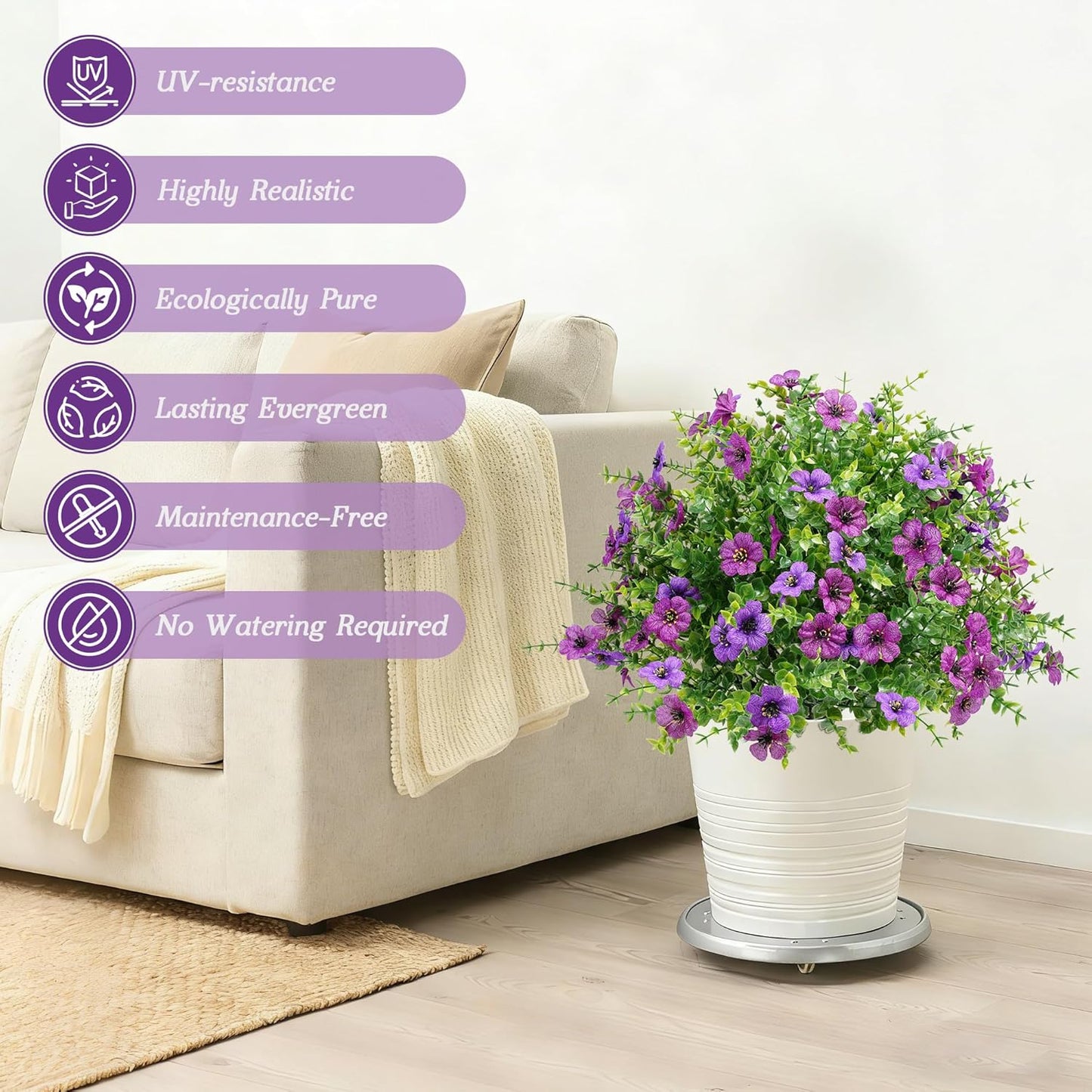 24Inch Artificial Purple Flower Boxwood Topiary Tree Set of 2 with Ground Spike, UV-Resistant & Waterproof Faux Greenery Low Maintenance Decor for Garden Patio Porch Entryway Indoor Outdoor