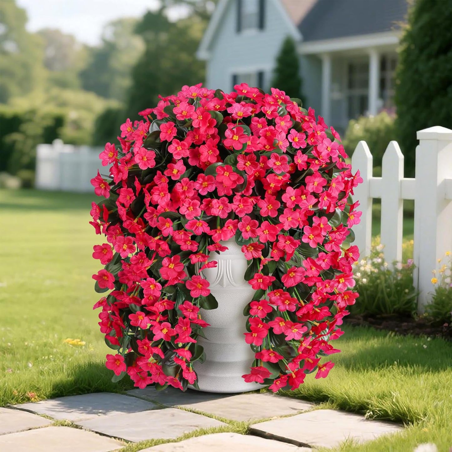 Artificial Flowers for Outdoor Decoration, 2 PCS Fake Silk Hotpink Daisy, Long VinesOrchid, UV Resistant Faux Flower Realistic for Home Porch Patio Balcony Window Planter Pot