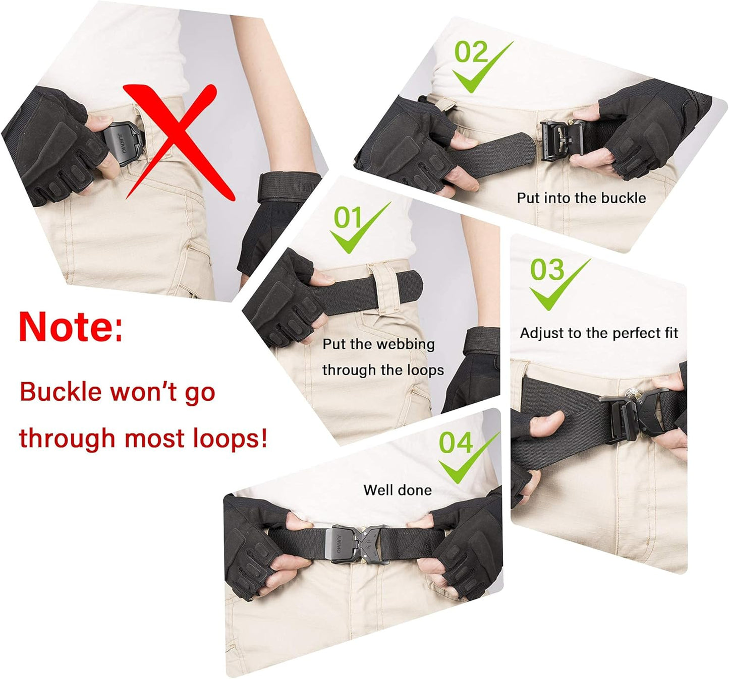 JUKMO Tactical Belt, Military Hiking Rigger 1.5" Nylon Web Work Belt w