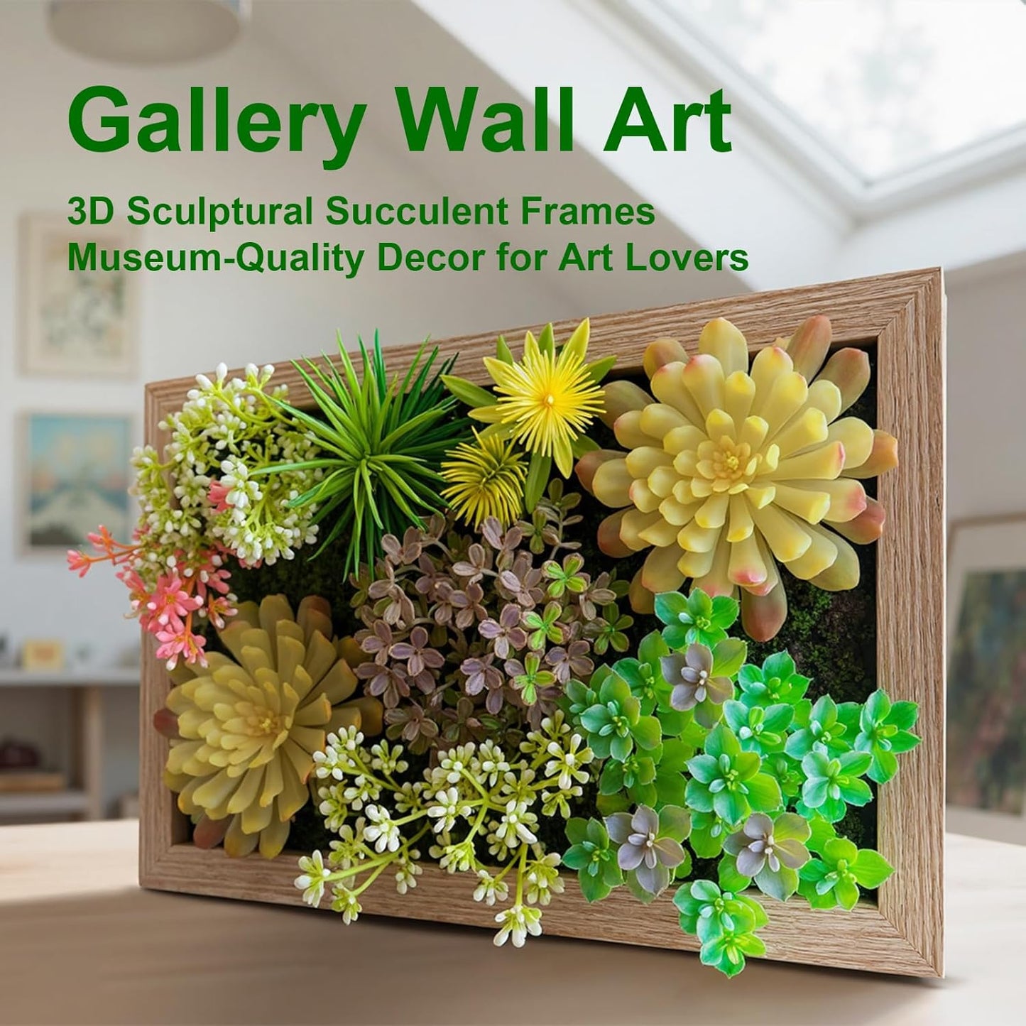 3D Artificial Succulent Floral Framed Faux Succulents Desk Plants for Table and Hanging Wall Decor for Room Decoration Background Living Outdoor(8x12 inch)