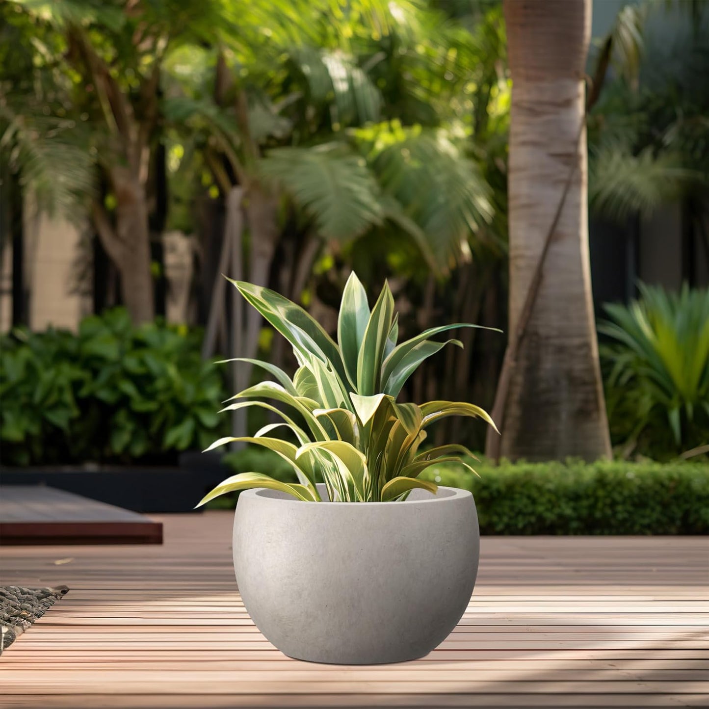 Kante 11.8" Dia Round Concrete Planter, Outdoor/Indoor Large Bowl Plan