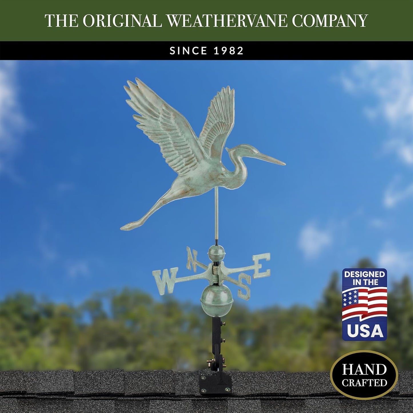 Good Directions Graceful Blue Heron Weathervane, Blue Verde Copper