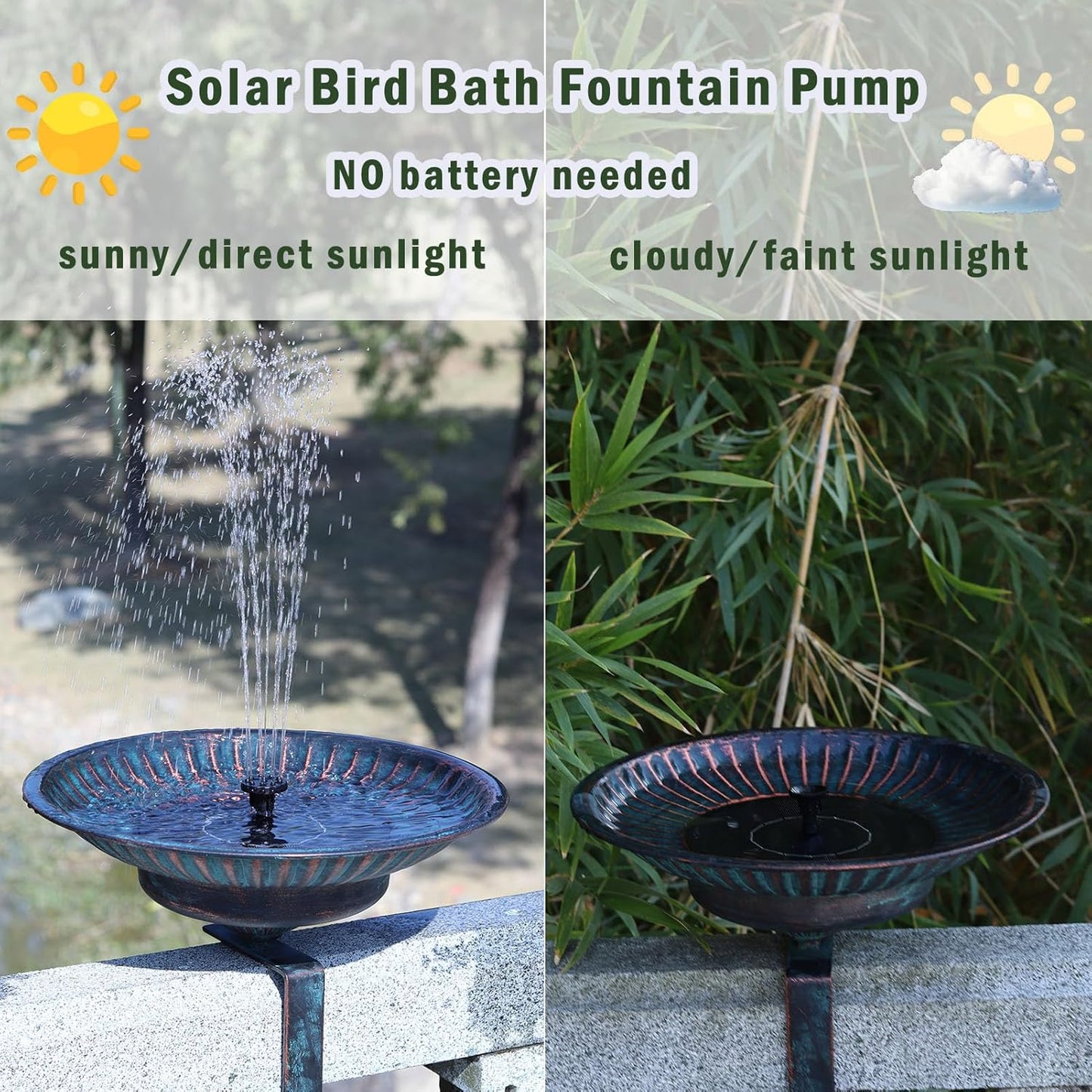 Solar Bird Bath,Deck Bird Bath with Solar Fountain,Metal Bird Bath Bub