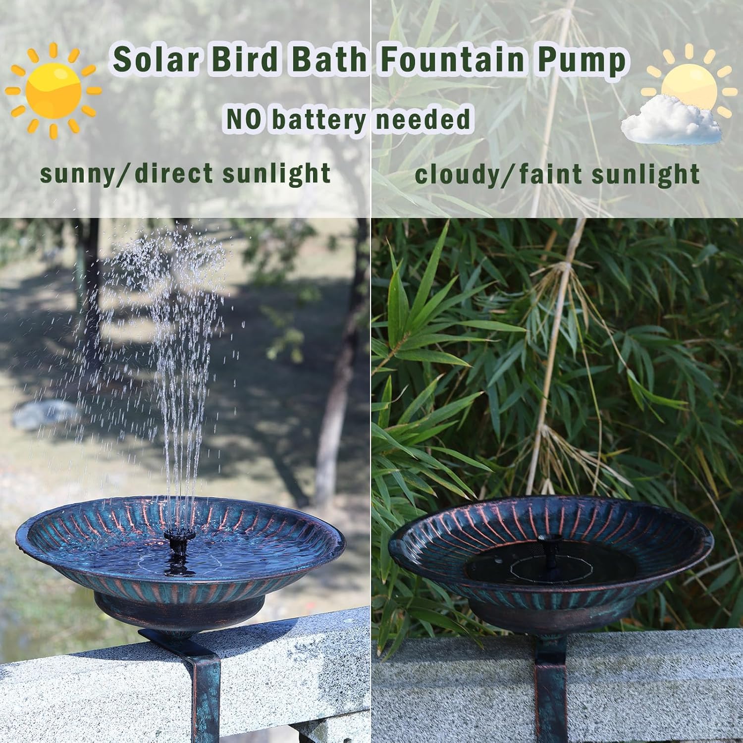 Solar Bird Bath,Deck Bird Bath with Solar Fountain,Metal Bird Bath Bub