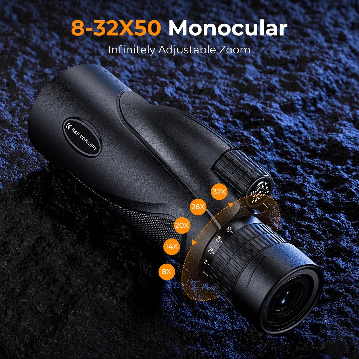 K&F Concept 8-32X50 Zoom Monocular - High Power Dual Focus Prism Compact Monoculars for Kids Adults, with Phone Adapter, Low Light Night Vision, FMC Lens for Bird Watching Hunting Travel Camping Starg