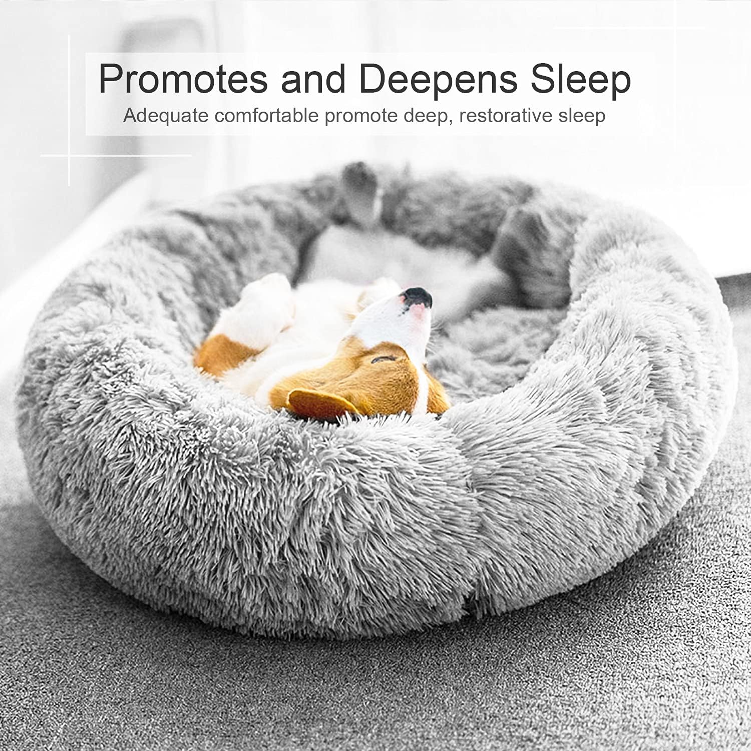 Dog Bed, Cat Calming Bed, Faux Fur Pillow Pet Donut Cuddler Round Plus