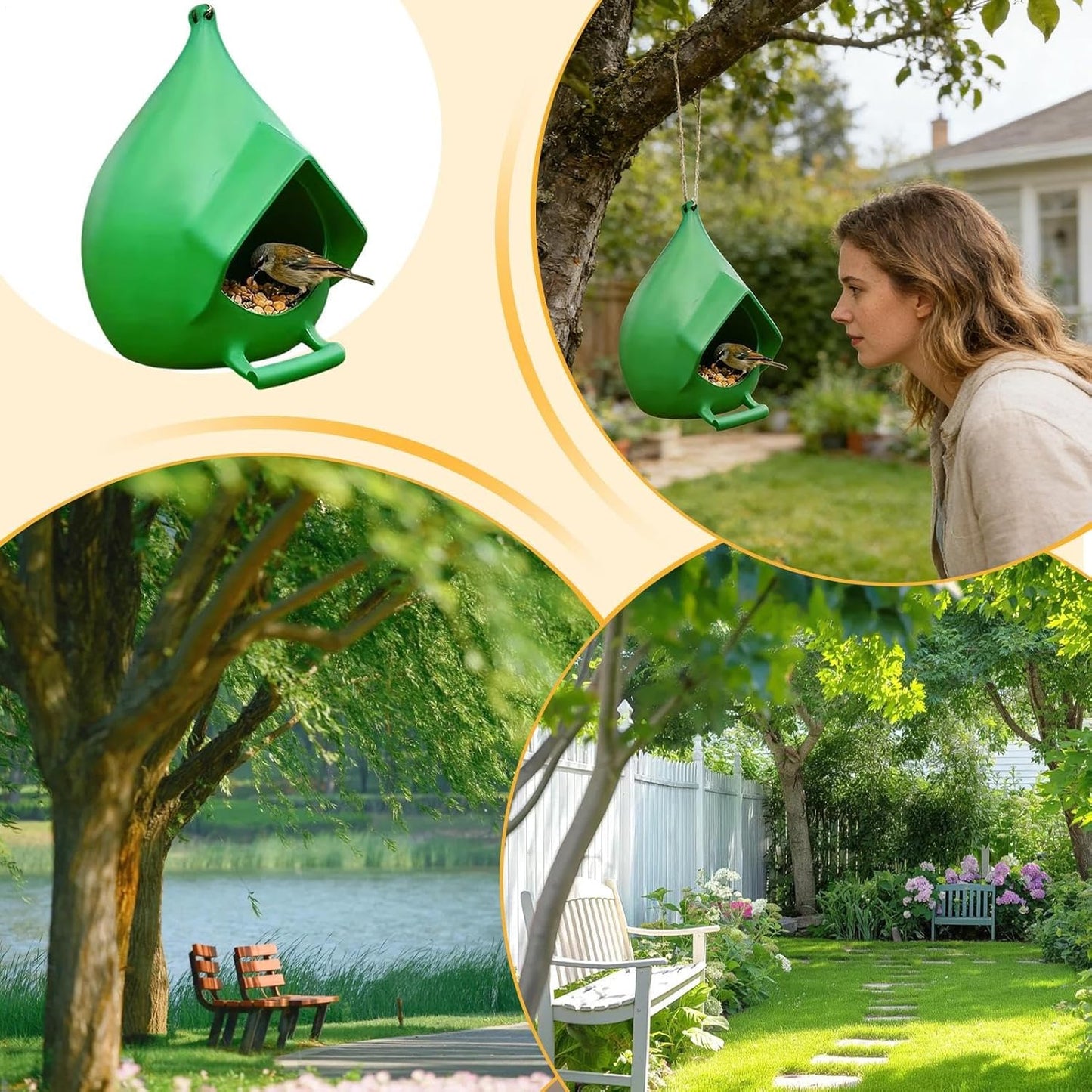 Bird Feeder, Rainproof Hanging Feeding Dispenser for Backyard, Garden, Patio, Lawn, Balcony, Porch, Deck, Terrace, Outdoor Park, Birdwatching Enthusiasts