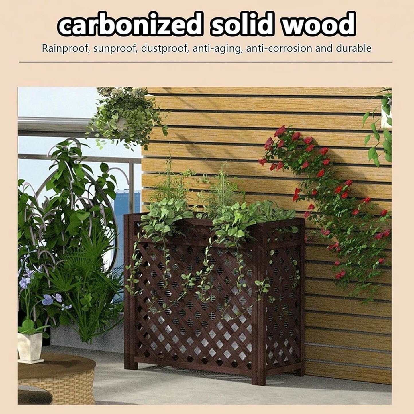 Air Conditioning Cover Solid Wood Air Conditioner Cover Privacy Screen Fence,Trash Can Shell Hidden Air Conditioner Rack Plant Flower Pot Display Stand