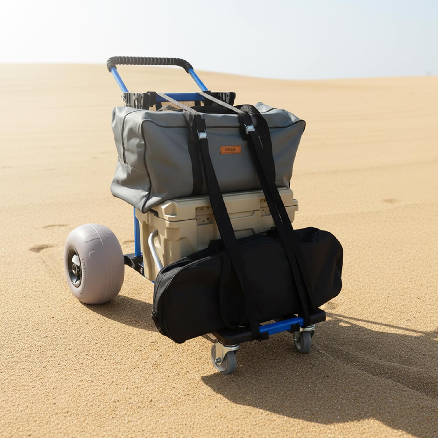 Beach Cart Foldable Fishing Trolley with 12 inch Balloon Wheels for Sa