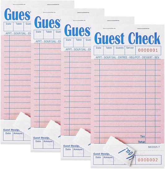 4 Pack Pink Guest Checks Books for Servers Server Note Pads, Waiter Checkbook, Waitress Notepad for Restaurants, Paper Checks 50 Sheets/Pack, 200 Total Tickets