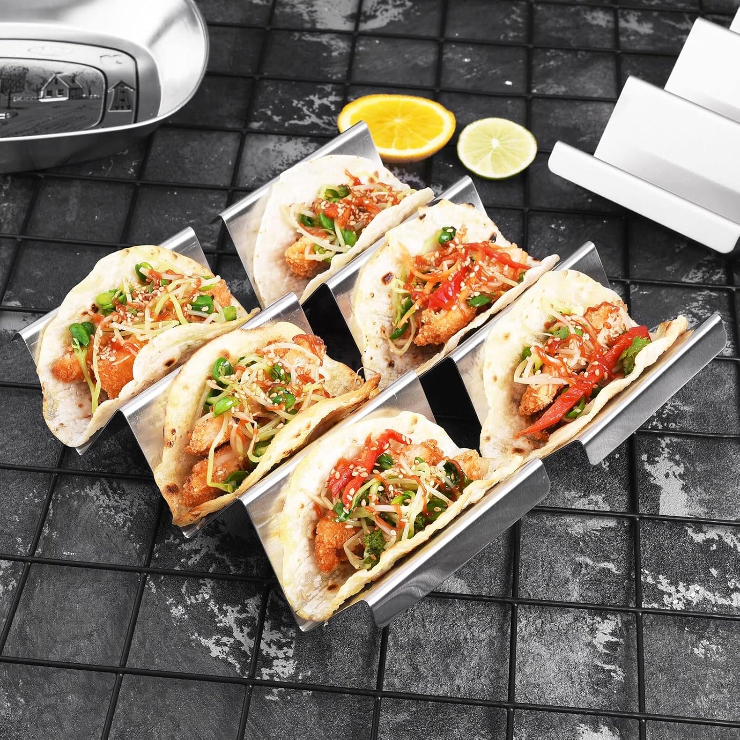Taco Holders 4 Packs - Stainless Steel Taco Stand Rack Tray Style, Ove