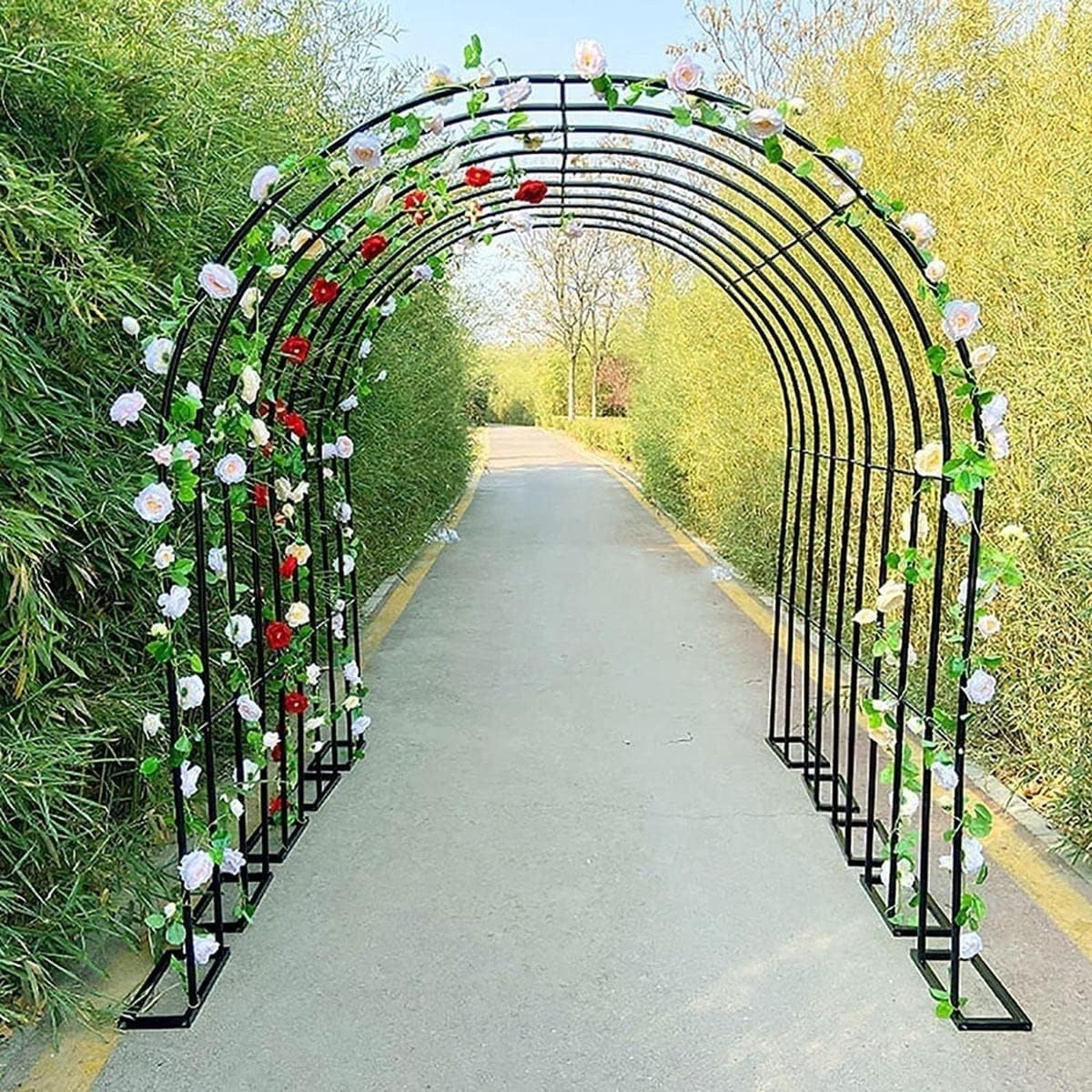 Sturdy Metal Garden Arch Trellis for Climbing Plants - Durable Outdoor Arbor Support for Roses & Vines, Elegant Wedding Backdrop & Garden Decoration (Color: Green)
