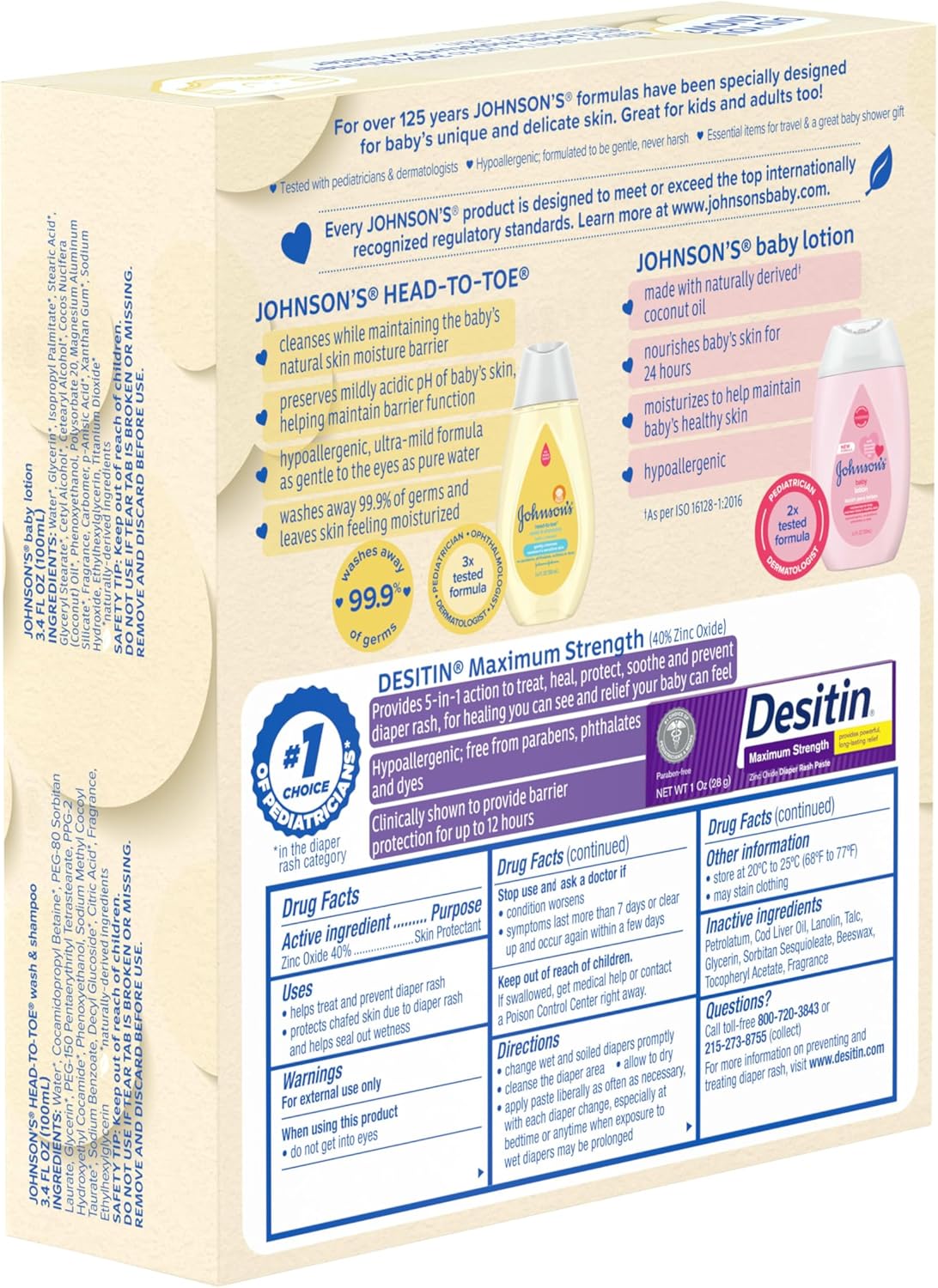 Johnson's Baby Care Essentials Gift Set, Body Lotion, & Zinc Oxide Dia
