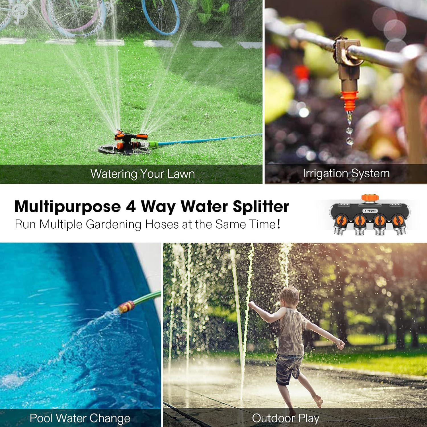 VIVOSUN Garden Hose Splitter 4 Way, Heavy Duty Water Hose Connector 3/