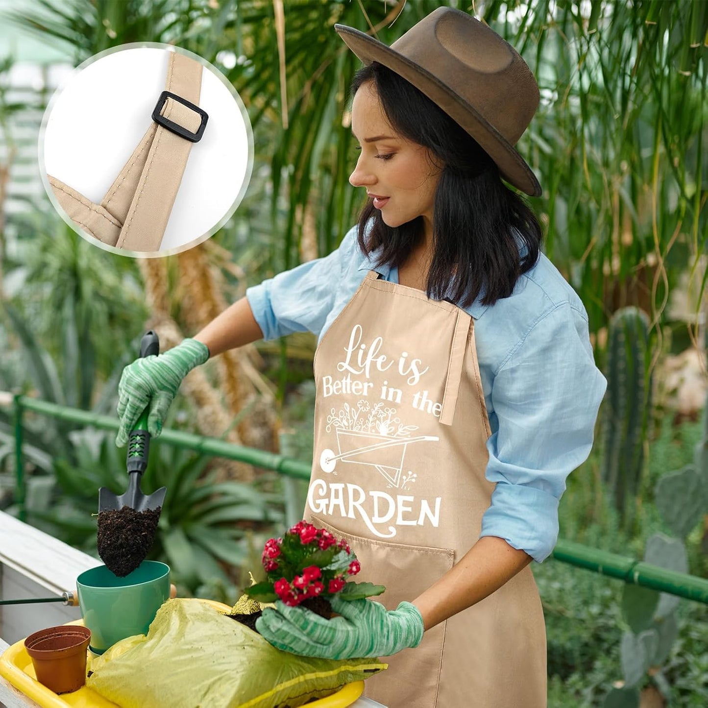 3 Pcs Funny Gardening Aprons for Women Waterproof Garden Apron with Pockets Floral Aprons for Gardener Plant Lover Gifts for Mom Grandma Wife Mother's Day Birthday Housewarming