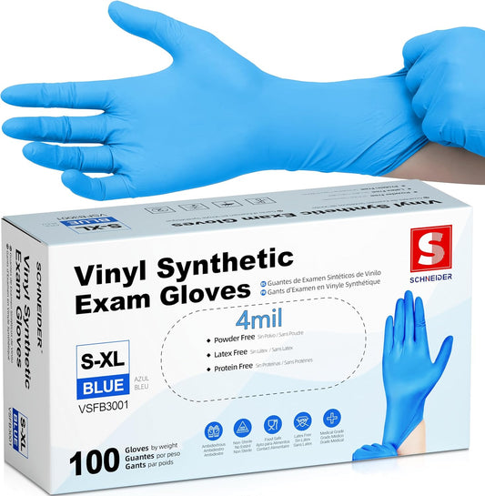 Schneider Vinyl Synthetic Exam Gloves, 4 Mil, Latex Free Disposable Gl