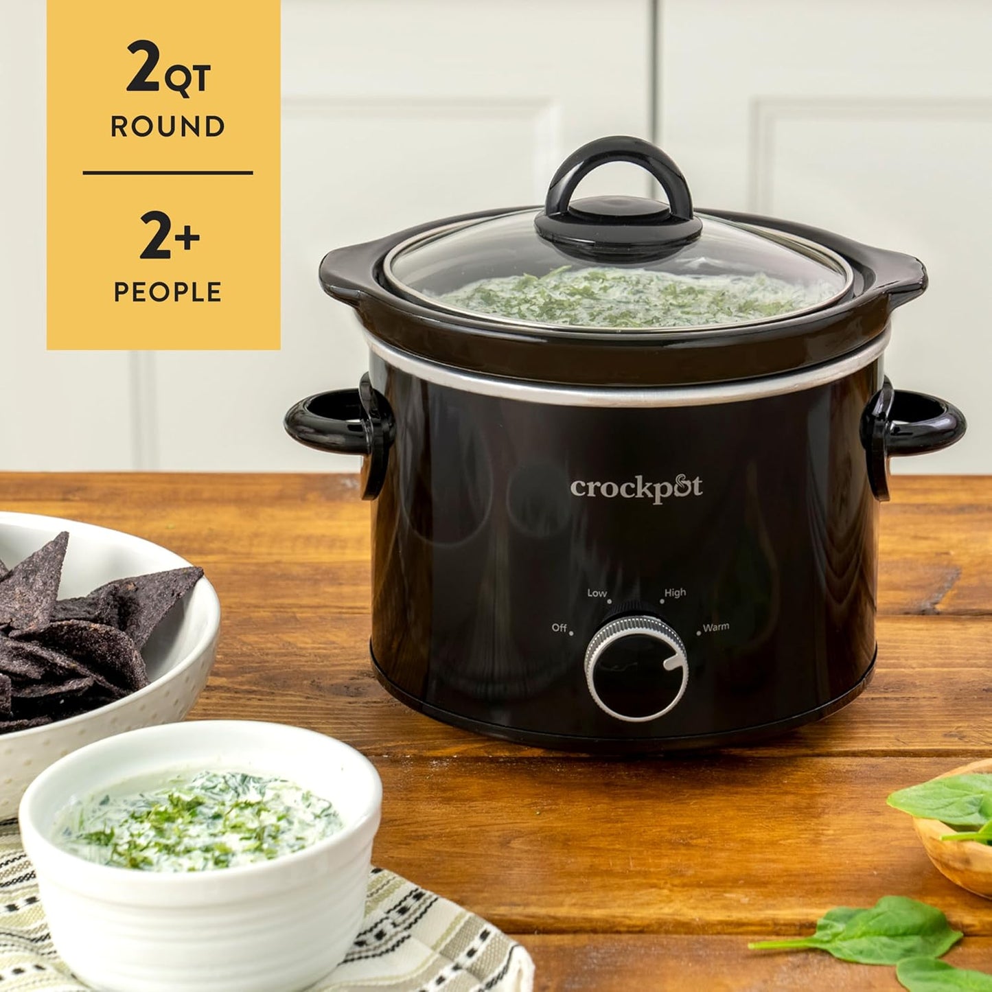 Crock-Pot 2-Quart Manual Slow Cooker, Feeds 2+ People, Great for Small Meals, Dips, & Sides; Removable Stoneware is Oven & Dishwasher Safe, Black