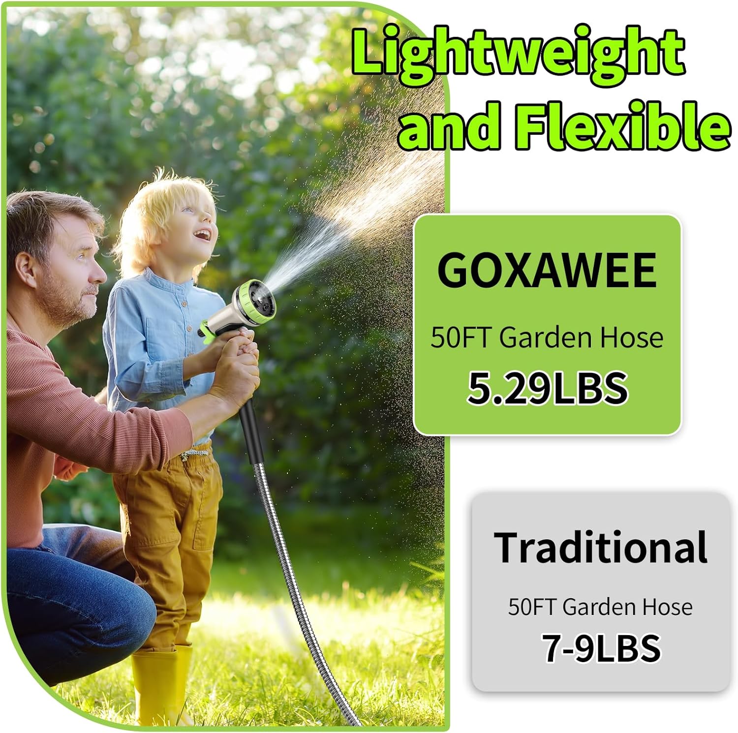 GOXAWEE Garden Hose 50FT, Stainless Steel Heavy Duty Water Hose With 1