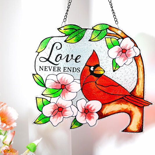 Stained Glass Window Hanging, Cardinal Birds Suncatchers Indoor Window, Sun Catchers Glass Panels Art Decor Gifts for Women
