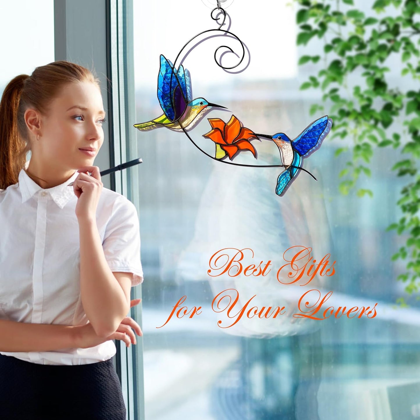 Stained Glass Window Hangings Hummingbird Suncatcher Bird Stained Glass Sun Catcher for Window Hummingbird Gifts for Home Decor Bird Lover
