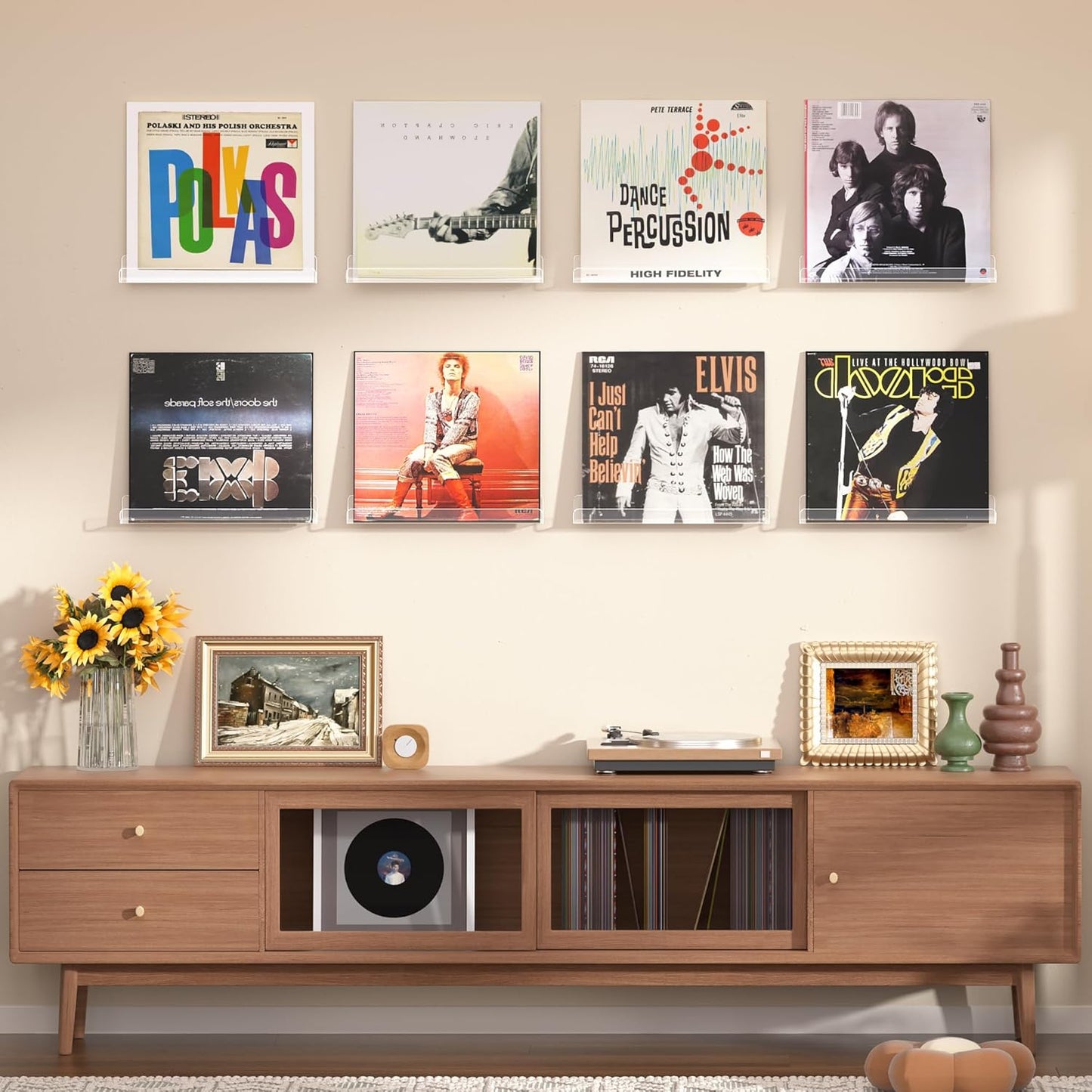 upsimples 8 Pack Vinyl Record Wall Mount Shelves, 12" Vinyl Holder for Album Record Storage & Display, Clear Acrylic Floating Shelves for Wall Decor, Kids Bookshelf, Magazine Rack, Picture Ledge | Vinyl Holder, Album Record Storage, Display, Wall Decor, K