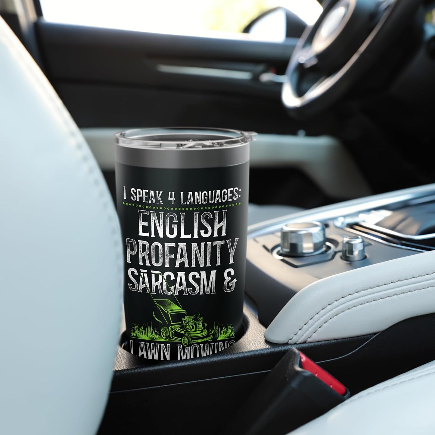 Lawn Mower Mowing Dad Father Landscaper Vintage I Speak 4 Stainless Steel Insulated Tumbler