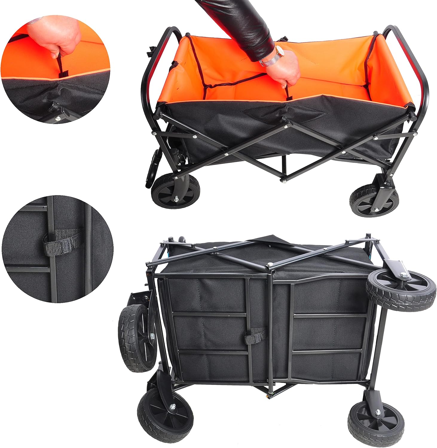 Foldable Wagon 150 Lbs Capacity Outdoor Camping Beach Cart Steel Frame