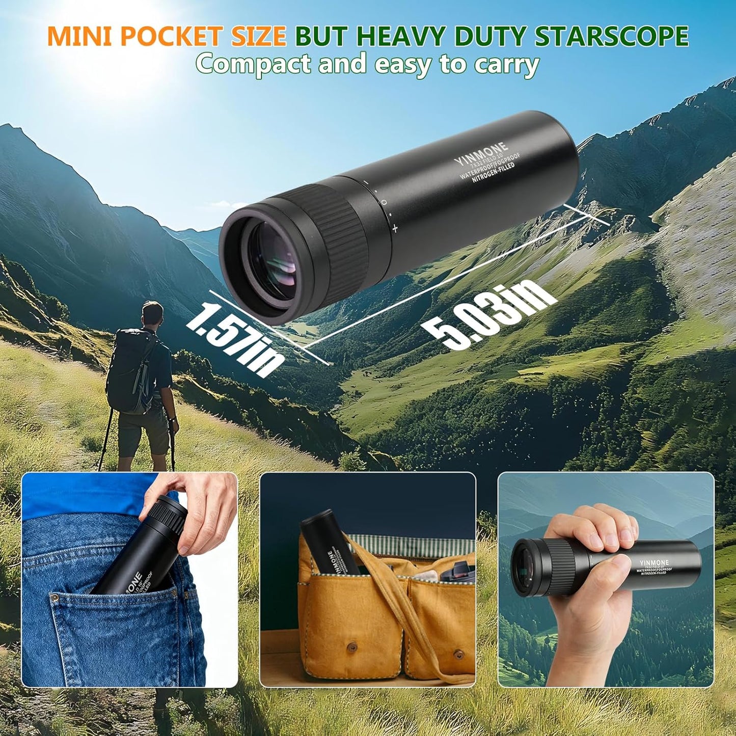 HD Small 7x32 Waterproof Monocular Handheld,with Clear Vision FMWC BAK4 Lens,Metal Body Heavy Duty Pocket Compact Monocular Telescope for Outdoor Hiking,Camping,Travel Bird Watching,Hunting,Man Gift