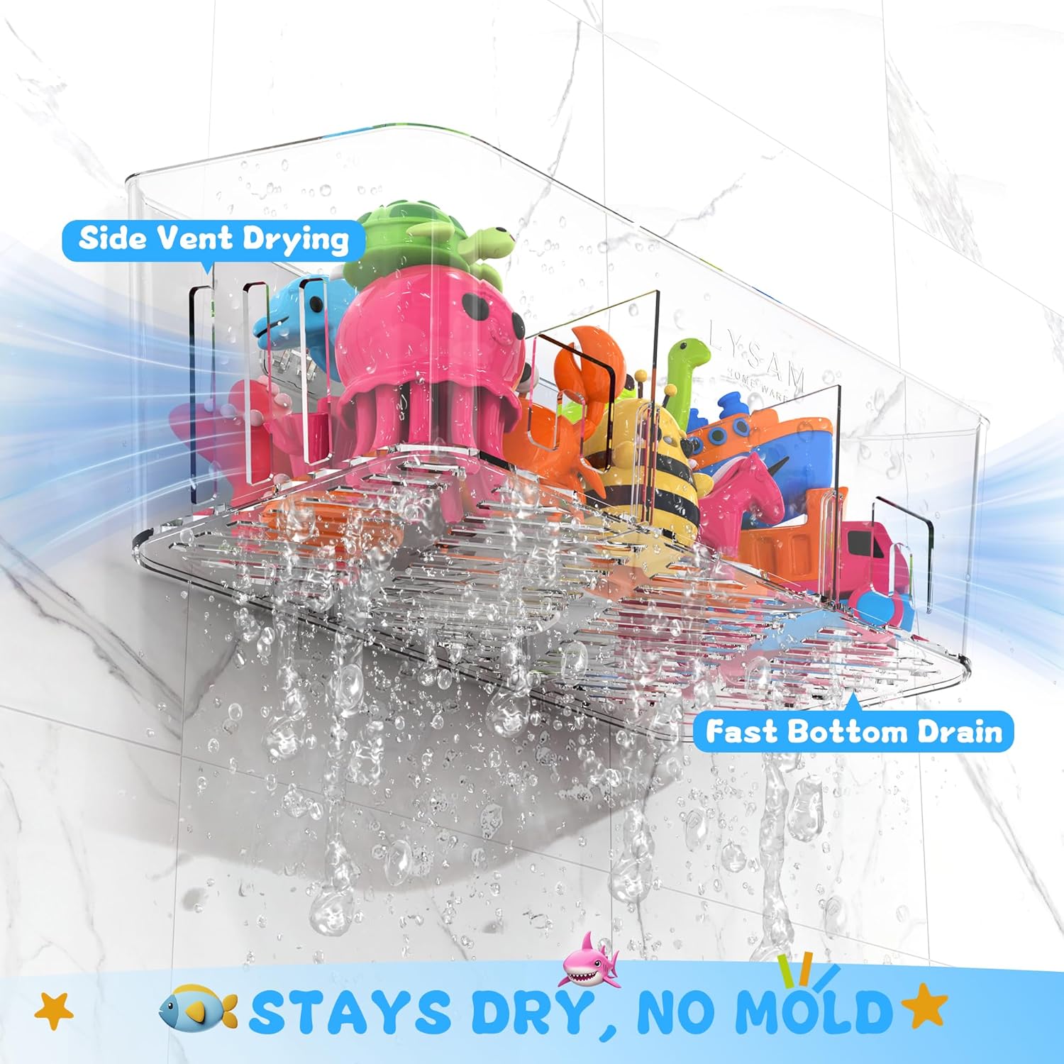 Lysam Bath Toy Storage 2 Packs, Large Bath Toy Holder with 3 Compartme