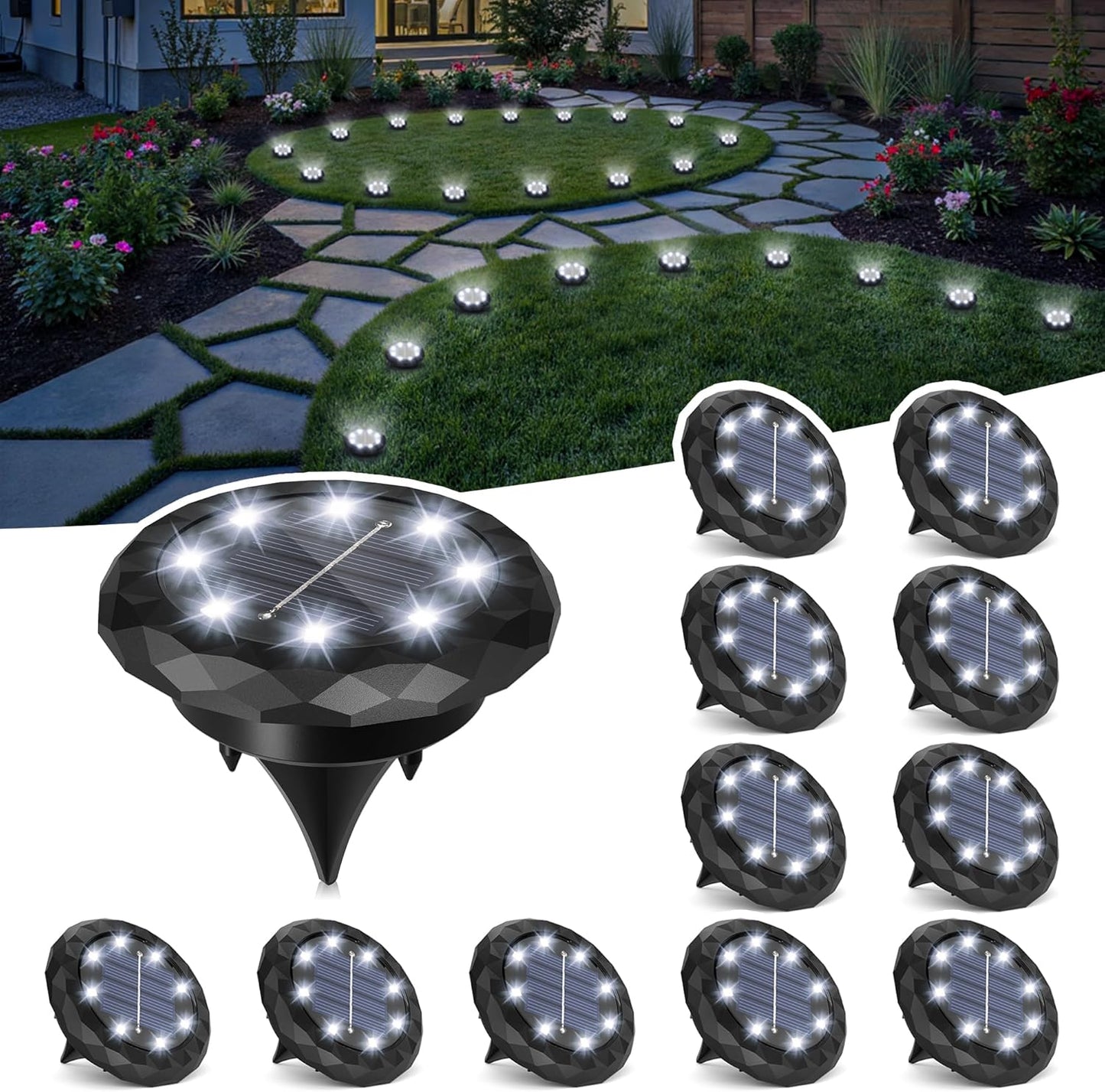 SOLPEX Mini Solar Ground Lights, 12 Pack Solar Lights Outdoor Waterpro