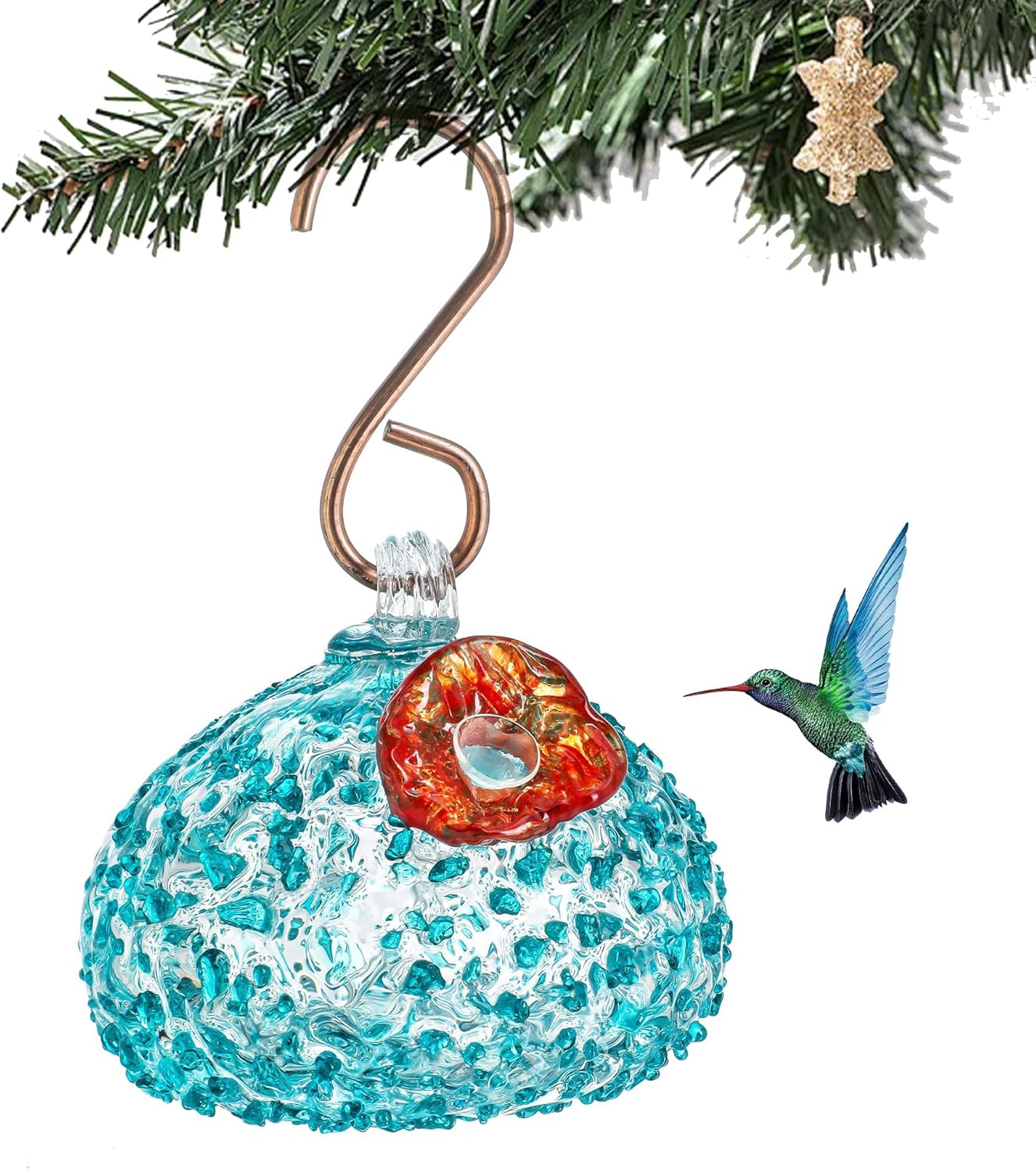 Hand Blown Glass Hummingbird Feeder for Outdoors Hanging Glass Humming Bird Feeder for Garden Backyard Decor