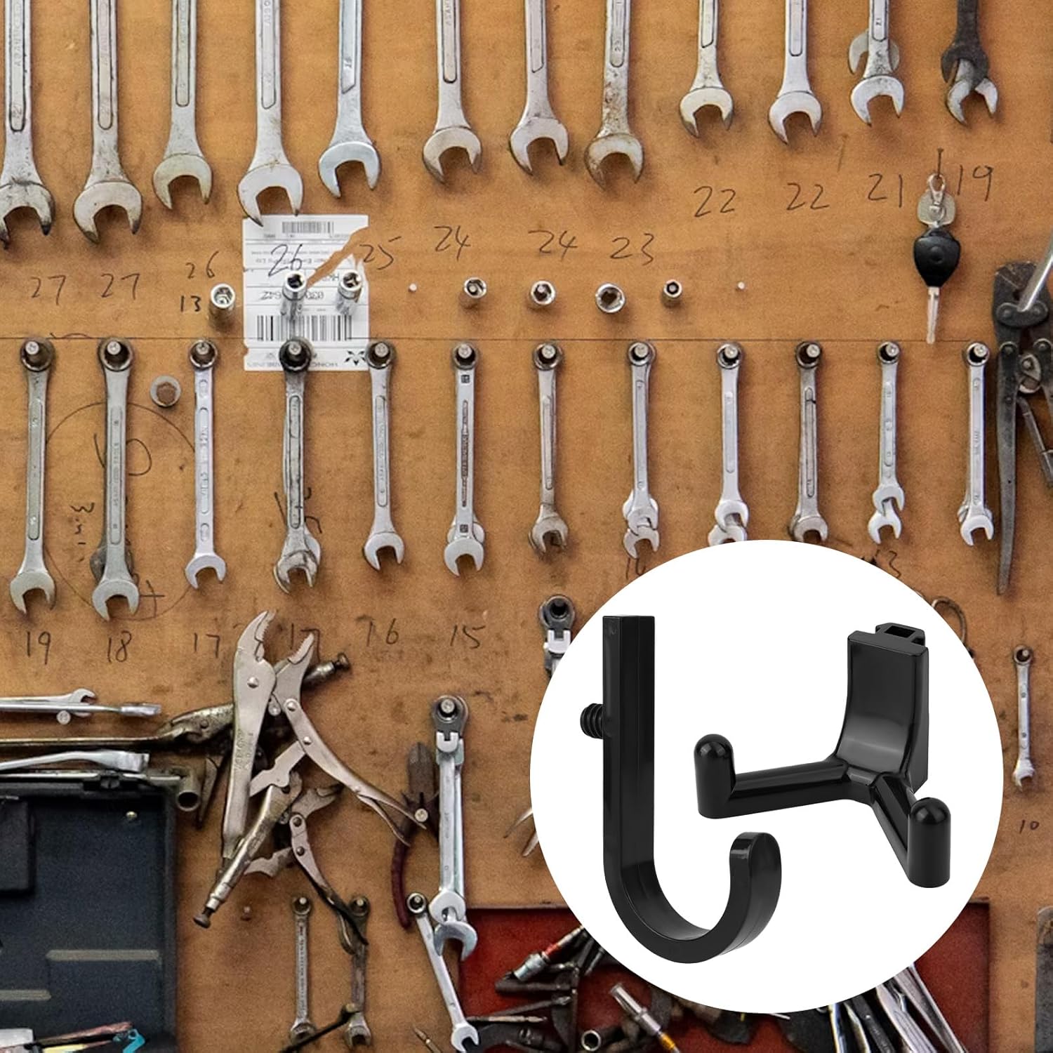 21pcs Tool Storage Hooks, Black J/Y-Shaped Hooks with Screw Wrench Gar