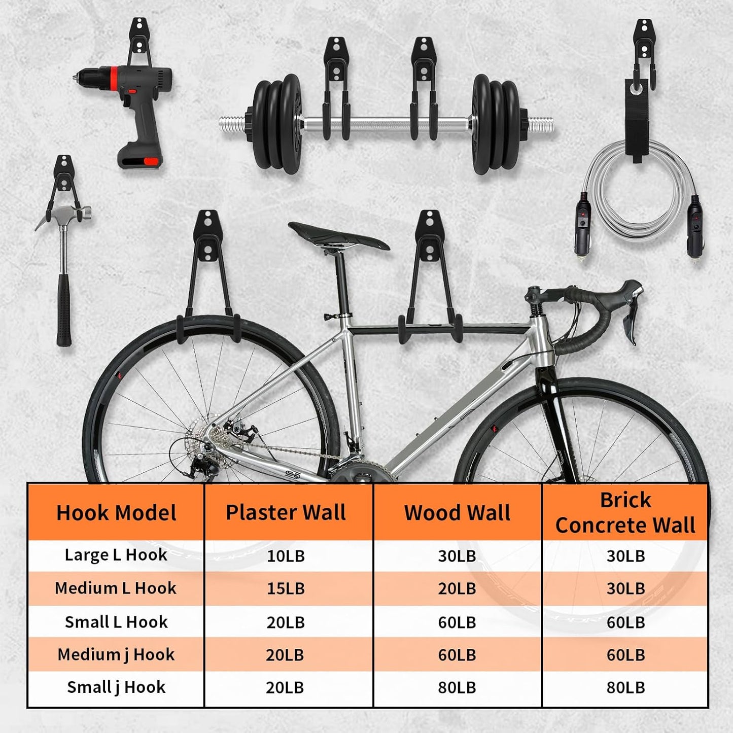 12 Pack Garage Hooks Heavy Duty, Wall-Mount Storage Hooks with Non-Slip Coating, Includes Screws & Anchors + 2 Extension Cord Straps, Shed Hooks for Hanging Bikes, Ladders, Garden Tools, Hoses, Ropes