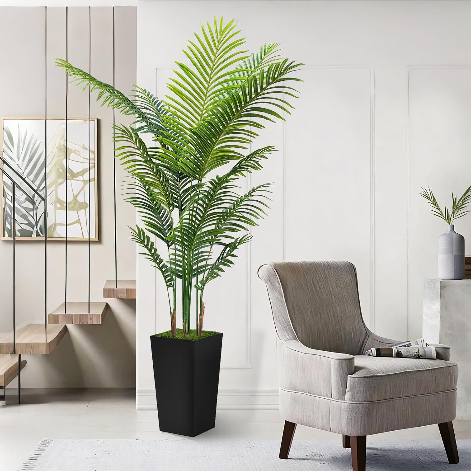 Artificial Palm Tree 6FT - Fake Tree with Black Tall Planter - Faux Tr