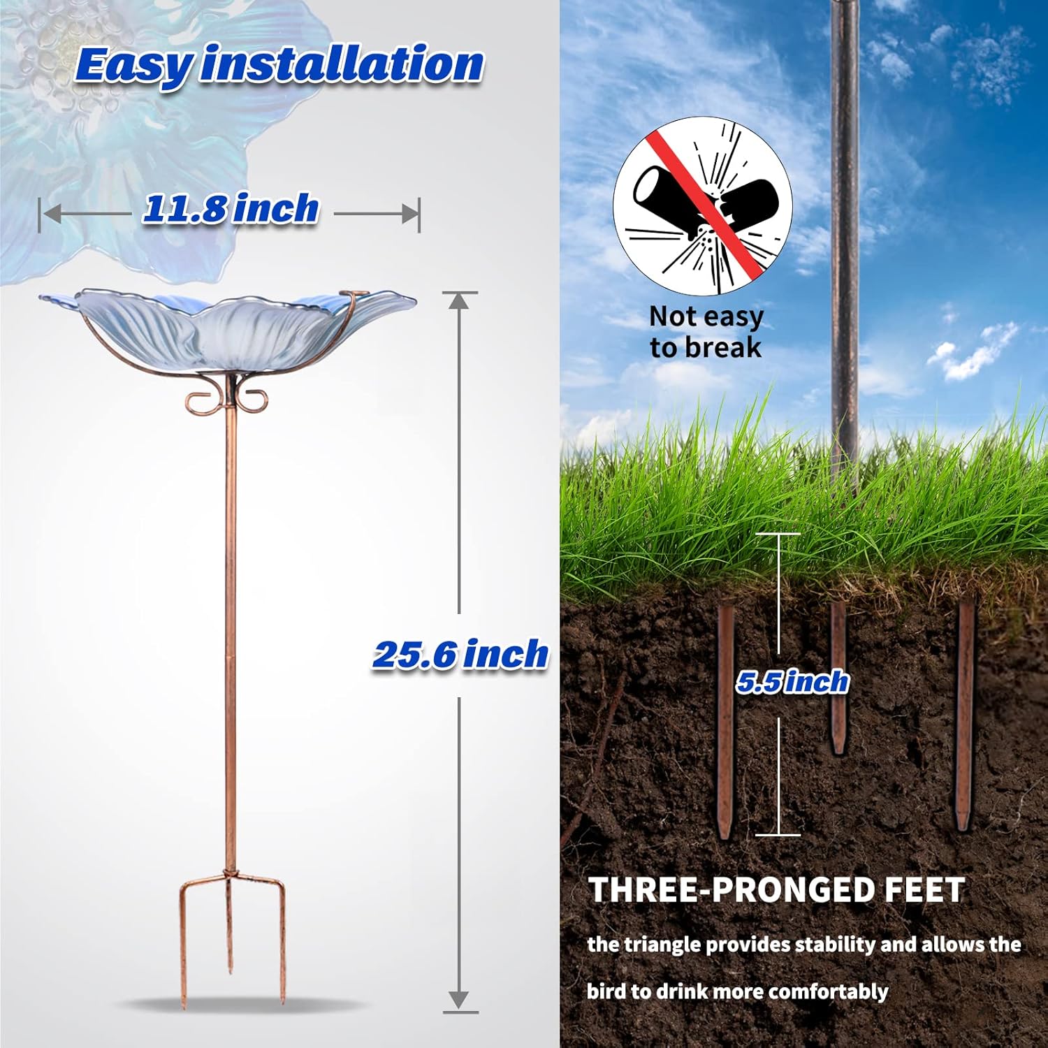 MUMTOP Bird Baths for Outdoors Glass Bird Bath Bowl Outdoor Bird Feede
