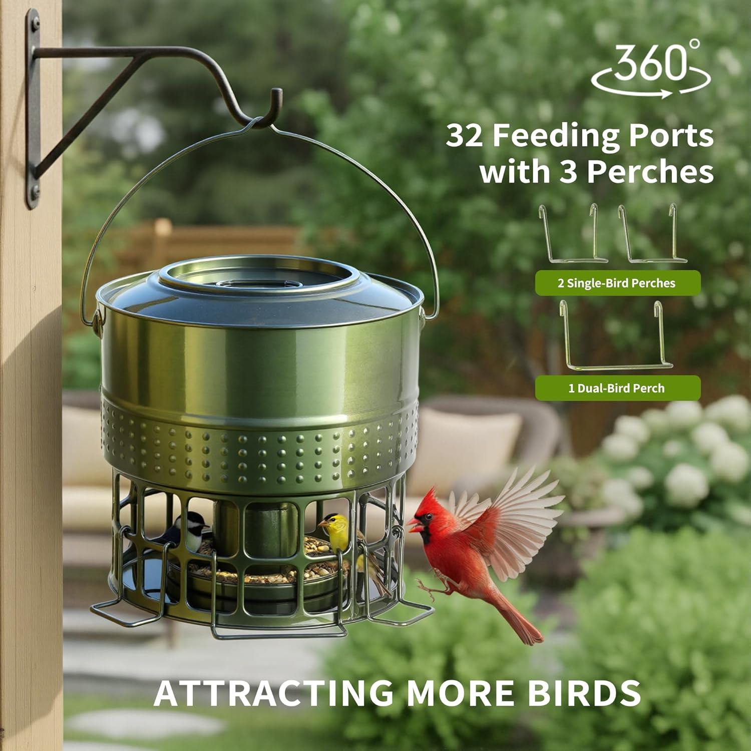 Solution4Patio Bird Feeder, 8LB Powder Coated Metal Wild Birdfeeder wi