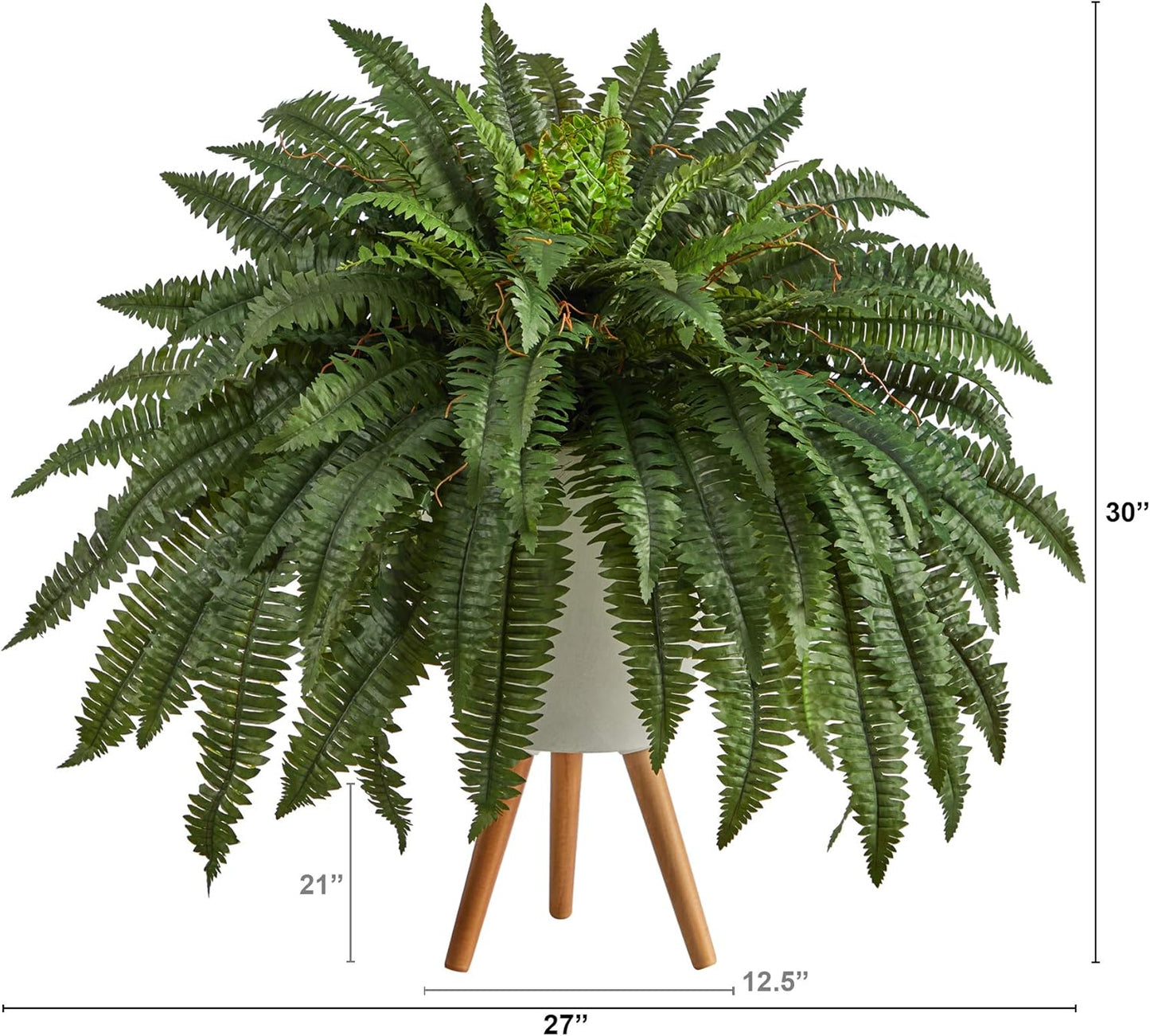 Nearly Natural 2.5ft. Boston Fern Artificial Plant in White Planter with Legs