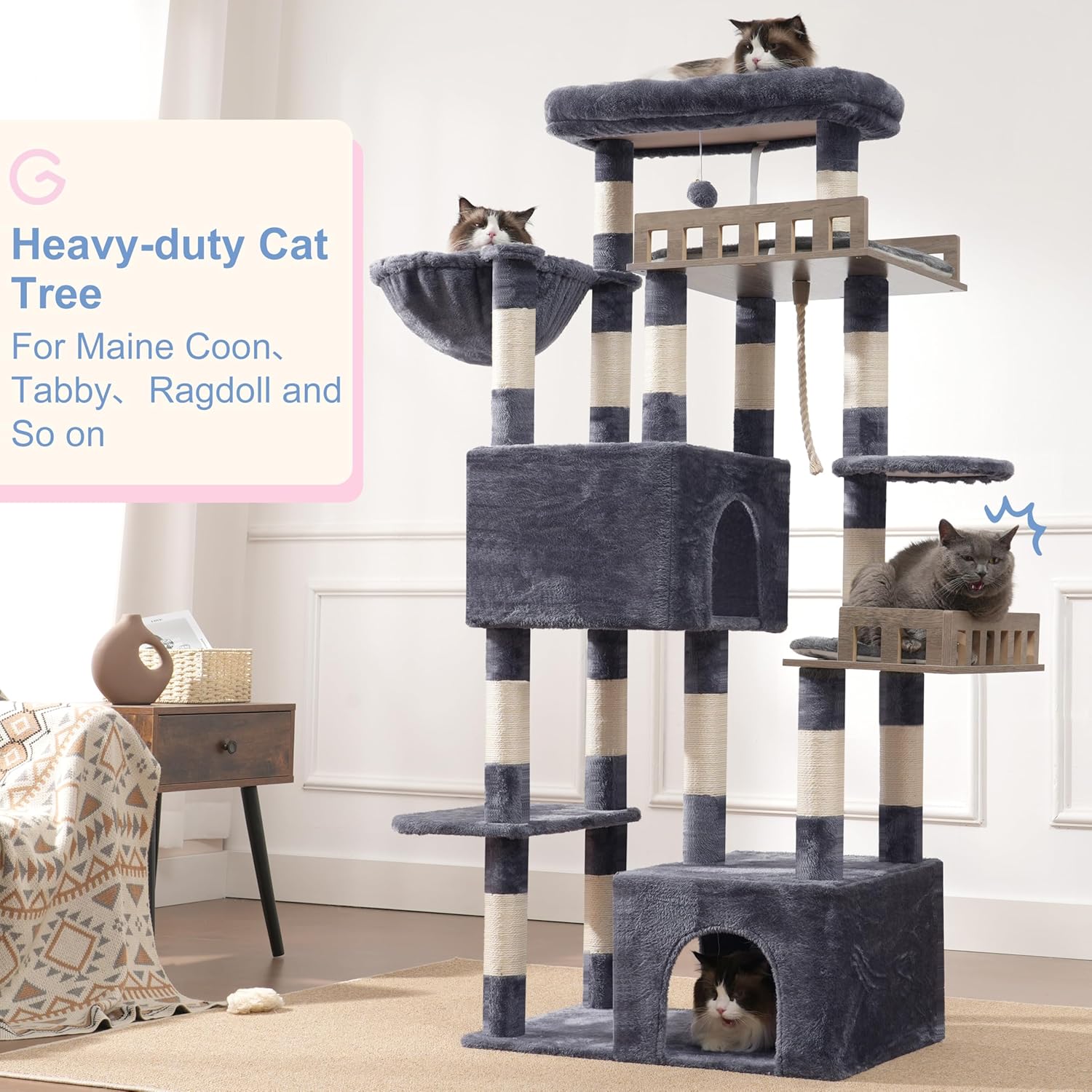Maine Coon Cat Tree, Heavy Duty Cat Tree for Indoor Cats Large Adult, 