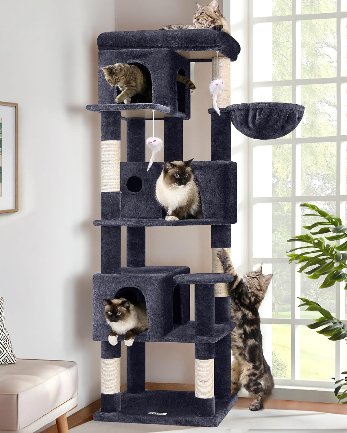 Globlazer Corner Cat Tree 66 inch Multi-Level Climbing Tower Kitty Con