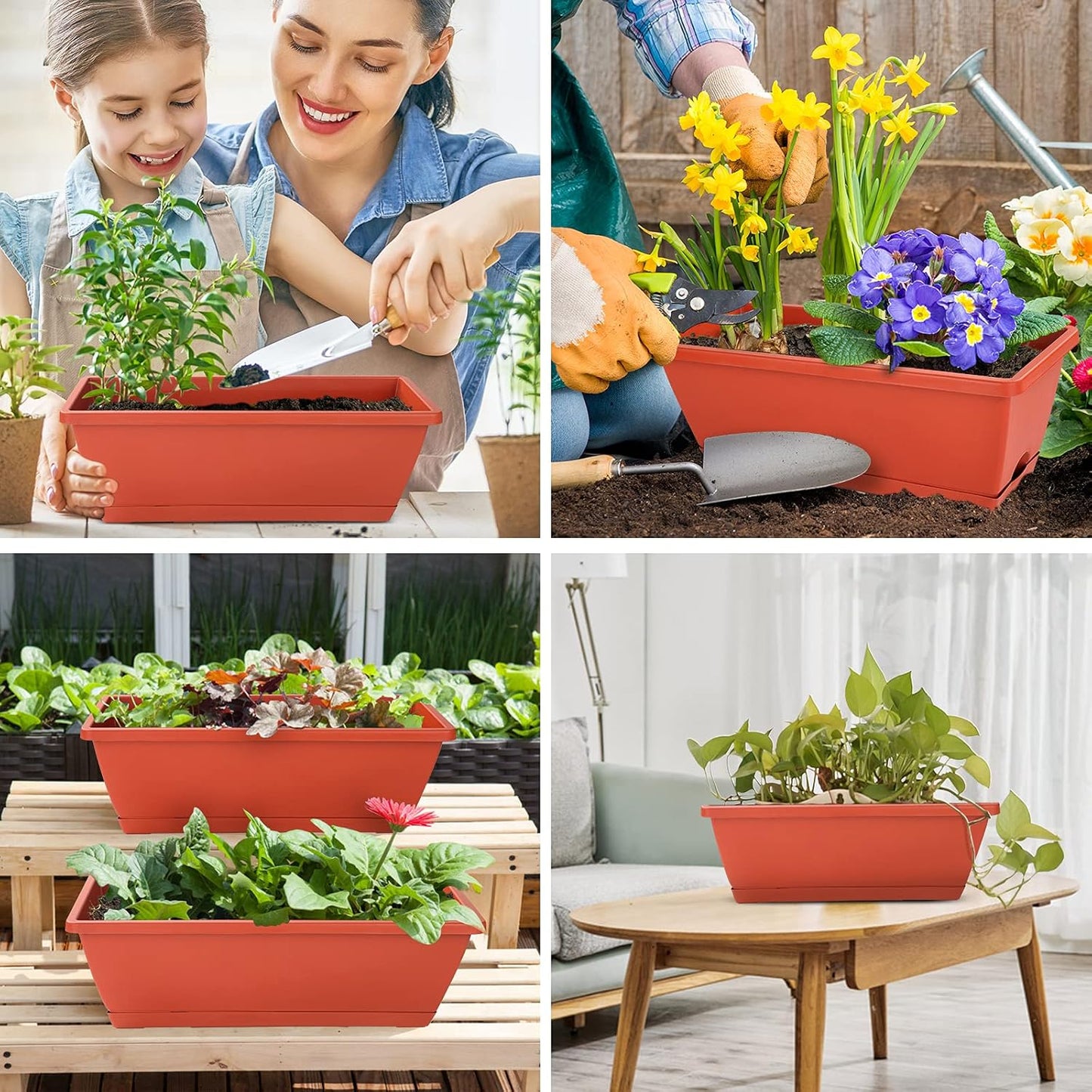 Window Box Planter, 7 Pack Plastic Vegetable Flower Planters Boxes 17 