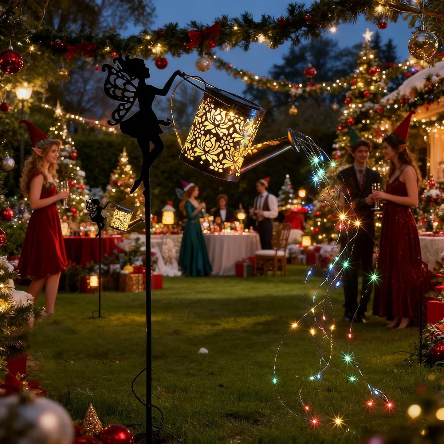Solar Garden Decor - Christmas LED Waterproof Metal Retro Fairy Outdoor Lights, Solar Powered Pathway and Yard Lighting, Holiday Decoration for Home, Porch, Driveway, Lawn, Patio