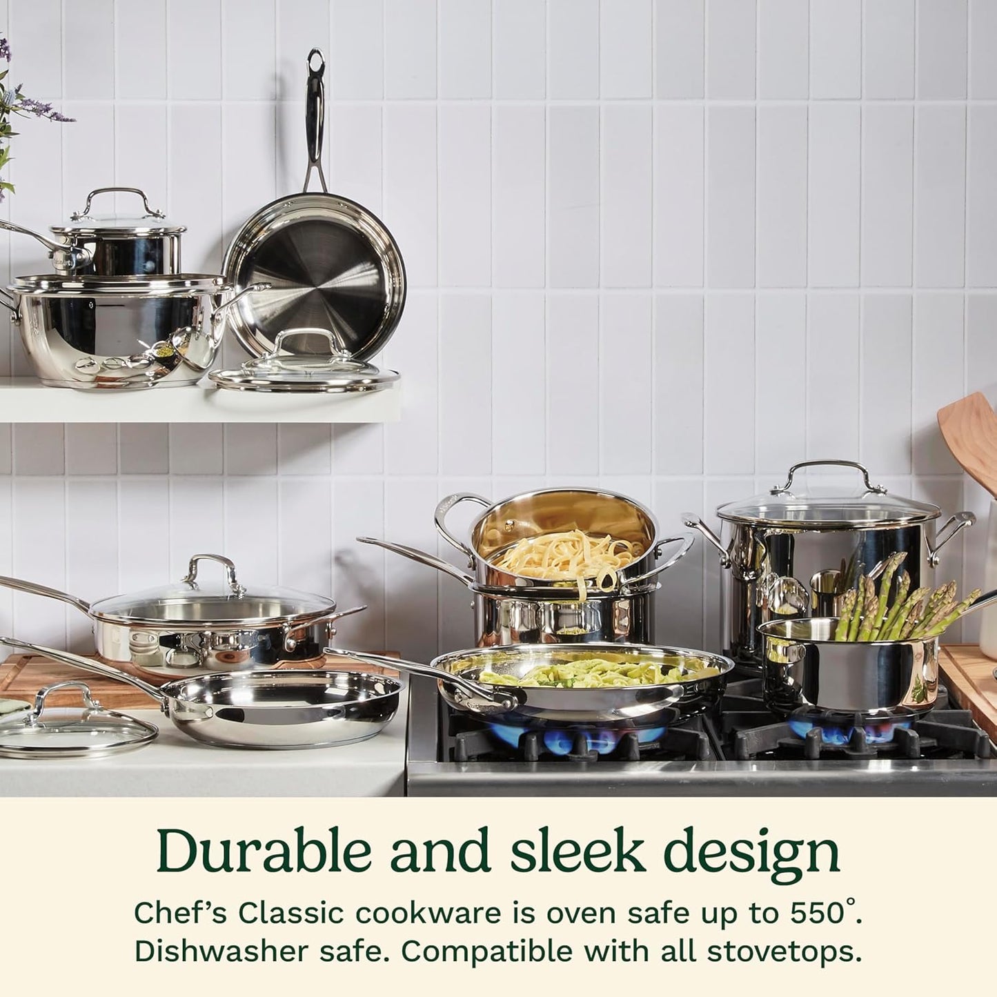 Cuisinart 8-Inch Open Skillet, Stainless Steel Skillet with Lid, Large Kitchen Pan, Dishwasher Safe, Compatible with Induction, Electric, Gas Cooktops, Oven Safe Saucepan, Cool Grip Handles