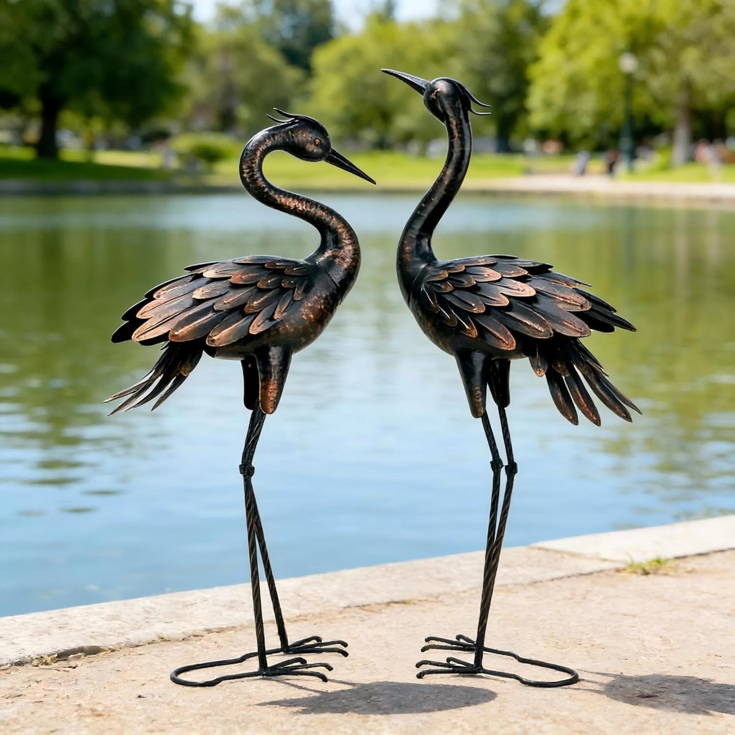 Shorayn Metal Crane Garden Statue, Garden Sculptures & Statues, Bronze Crane Ornaments Yard Art for Backyard Patio Lawn Decorations