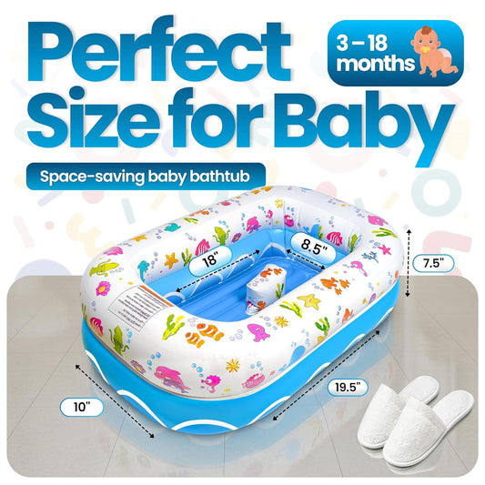 Mommy's Helper | Inflatable Under The Sea Baby Bathtub, Collapsible Safe Baby Bath Tub with Anti-Sliding Saddle Horn Seat, Must Have Travel Toddler Bath, Portable Bathtub Recommended Months 3 to 18