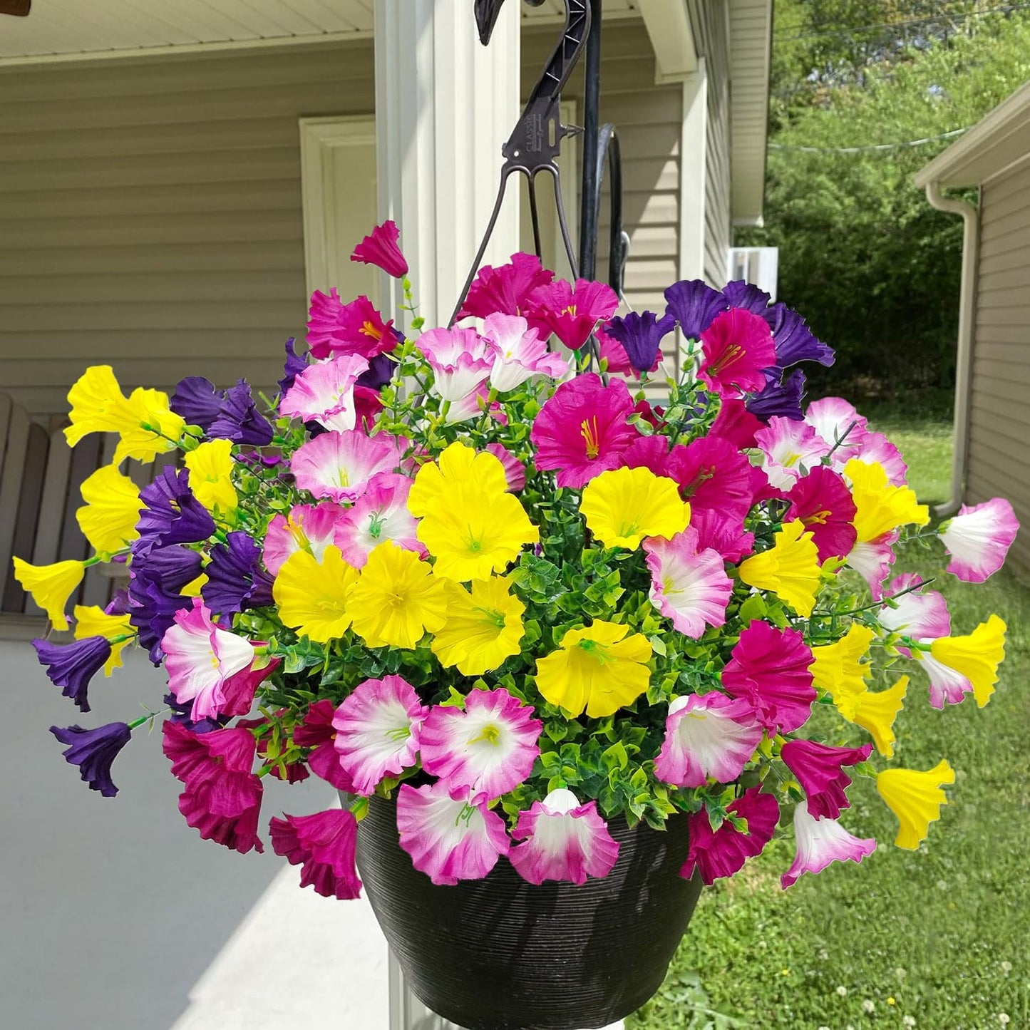 12 Bundles Artificial Flowers for Outdoors UV Resistant Morning Glory Artificial Flowers Fake Petunias for Home Front Porch Garden Patio Window Box Outside Indoor Planter Decor (4 Colors)