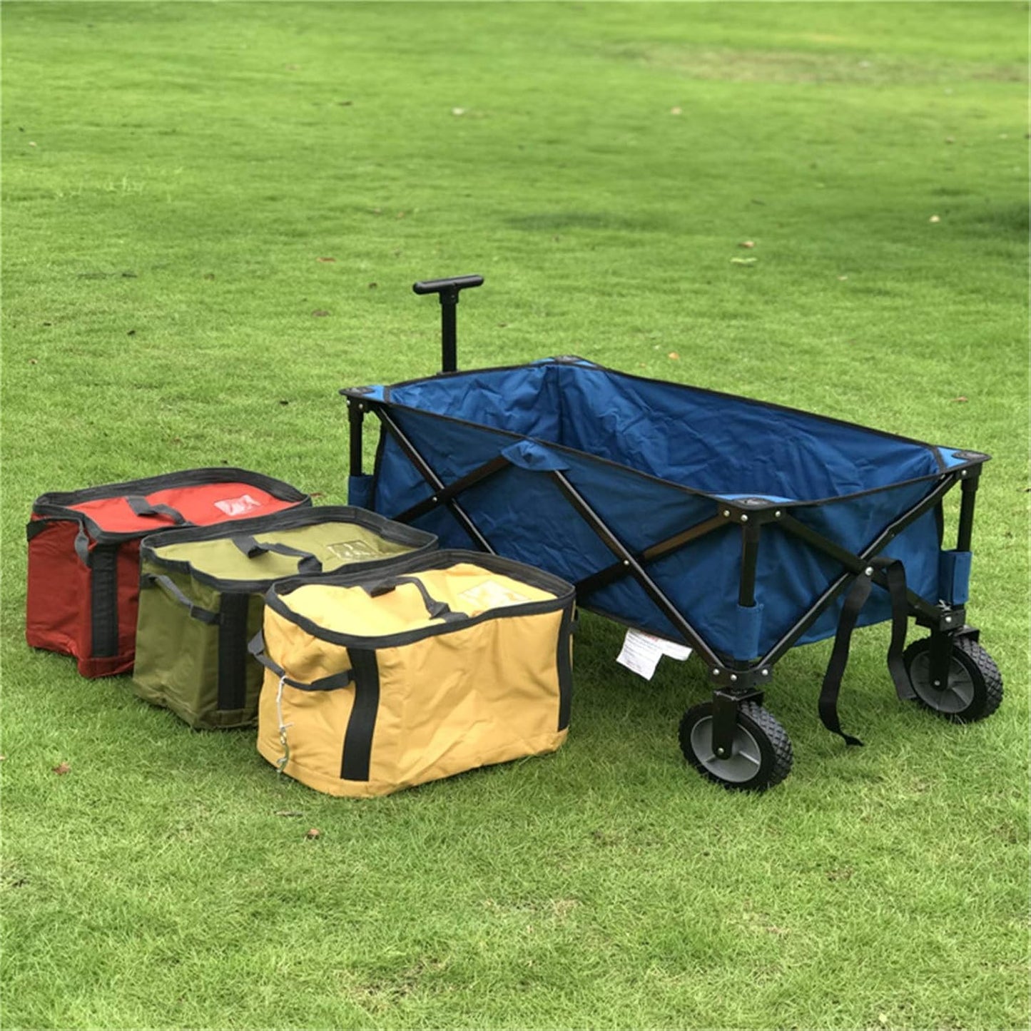 Garden Carts Portable Folding Four-Wheel Beach Hand Trailer Outdoor Camping Trolley Waterproof with Cover Picnic Camping Car Outdoor Trolley (Color : Blue, Size : One Szie) (Blue One szie)