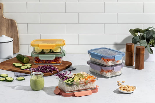 Ello Color Lock 3.4 Cup 10PC, 5 Pack Glass Meal Prep Sets Leak-Proof G