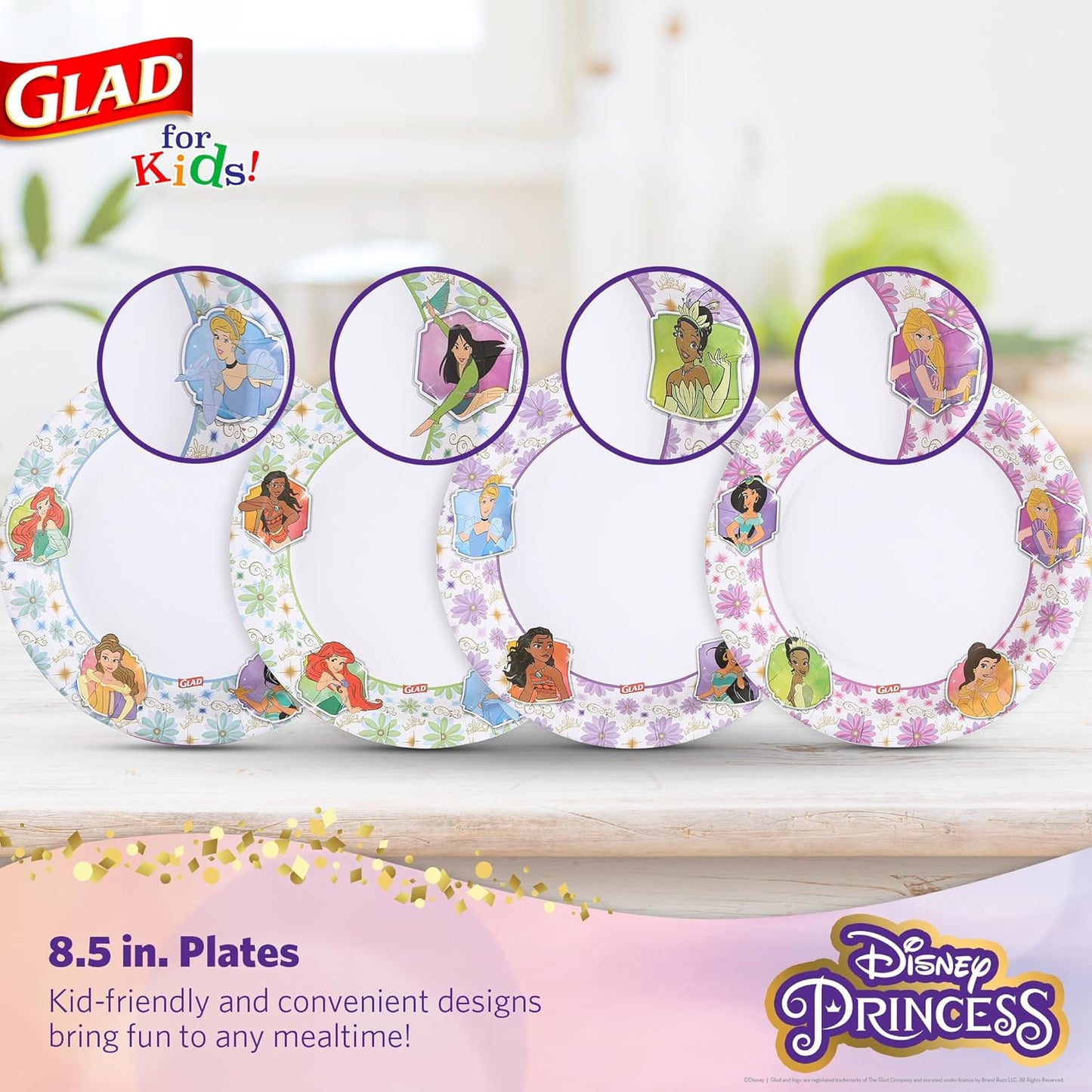 Glad Disney Princess Kids Paper Plates, Heavy Duty Soak Proof and Micr